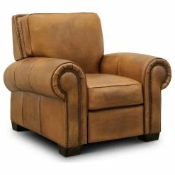Hello Sofa Home Valencia 100% Top Grain Hand Antiqued Leather Traditional Recliner, Tan