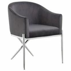 MOD The Parker Dining Chair, Velvet, Gray, Chrome Legs