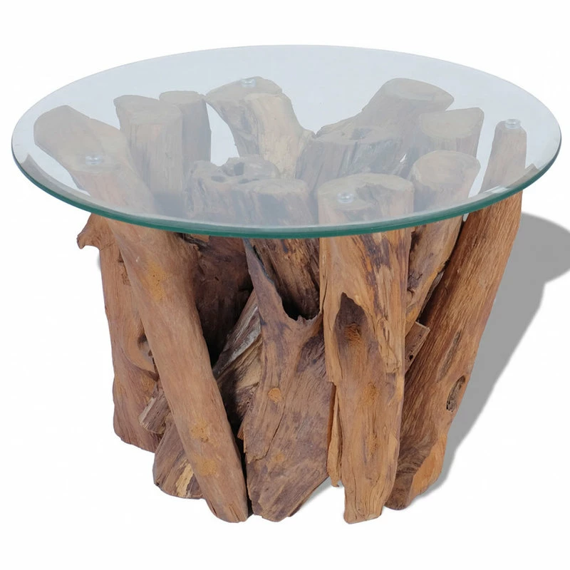 Vida XL International B.V. VidaXL Solid Teak Driftwood Coffee Table Living Room Side Stand Glass Tabletop - Image 5