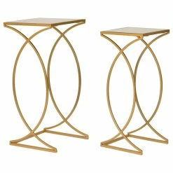 Glitzhome Metal With Glass Gold Accent Table 12.5"W, Set Of 2