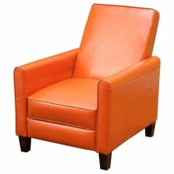 Bowery Hill Leather Recliner Chair In Orange