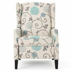 GDFStudio Corbin Fabric Recliner, Set Of 2, White With Blue Floral And Dark Brown