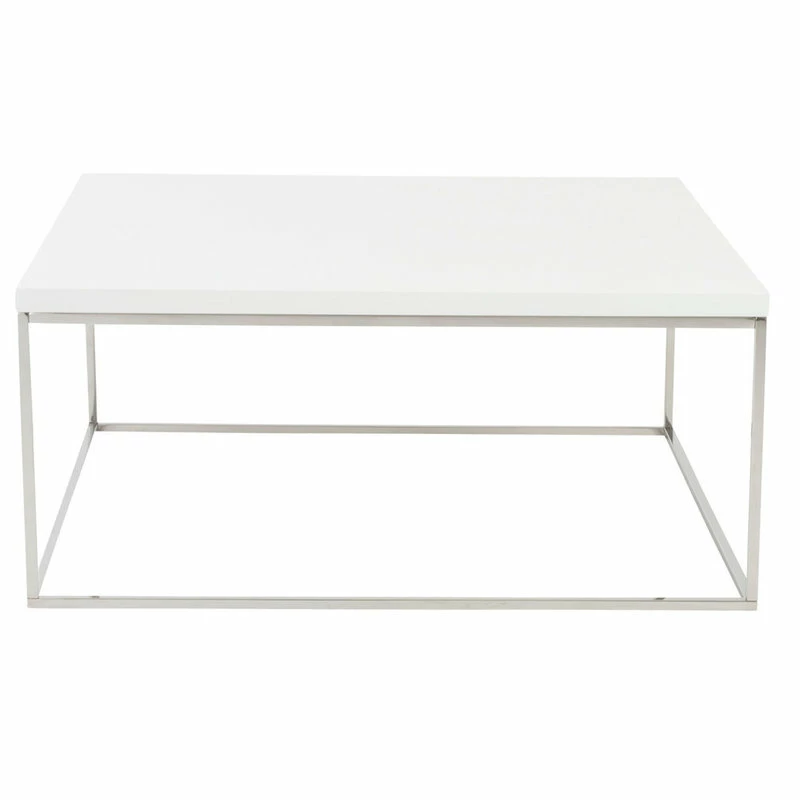 Euro Style Teresa Square Coffee Table, White And Polished Stainless Steel