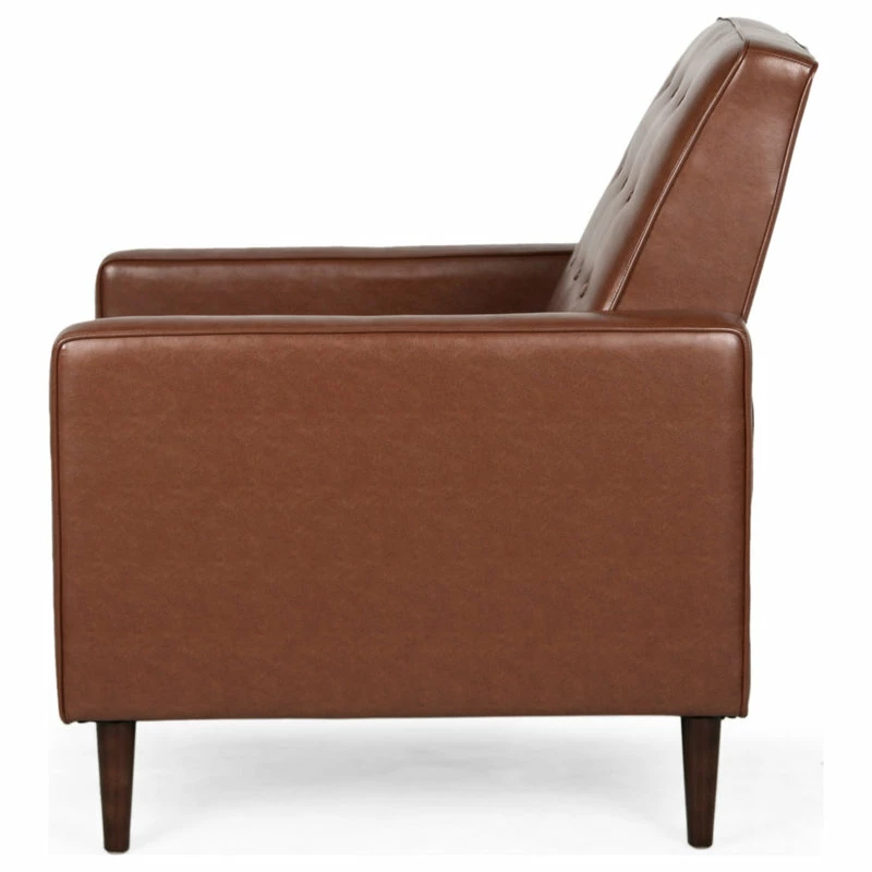 GDFStudio Marston Mid-Century Modern Button Tufted Fabric Recliner, Set Of 2, Faux Leather/Cognac Brown/Dark Brown - Image 6