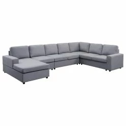 Lilola Home Tifton Light Gray Linen 7 Seat Reversible Modular Sectional Sofa Chaise