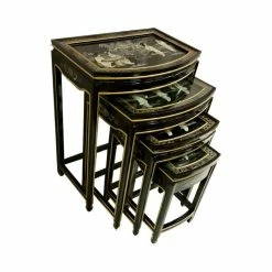 Oriental Furnishings Black Lacquer Asian Stacking Tables, 4-Piece Set
