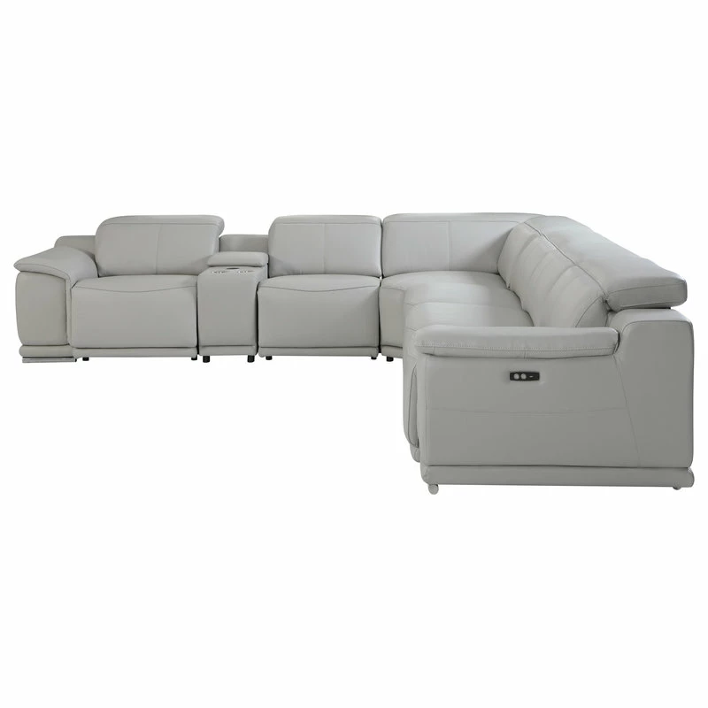 Luxuriant Furniture Frederico Genuine Italian Leather 7-Piece 1 Console 4-Power Reclining Sectional, Light Gray - Image 2