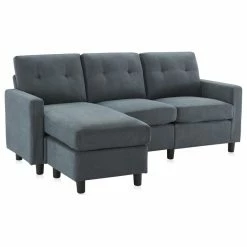 Belleze 3 Piece Convertible Sectional Sofa Upholstered Fabric L Shaped Couch, Dark Gray