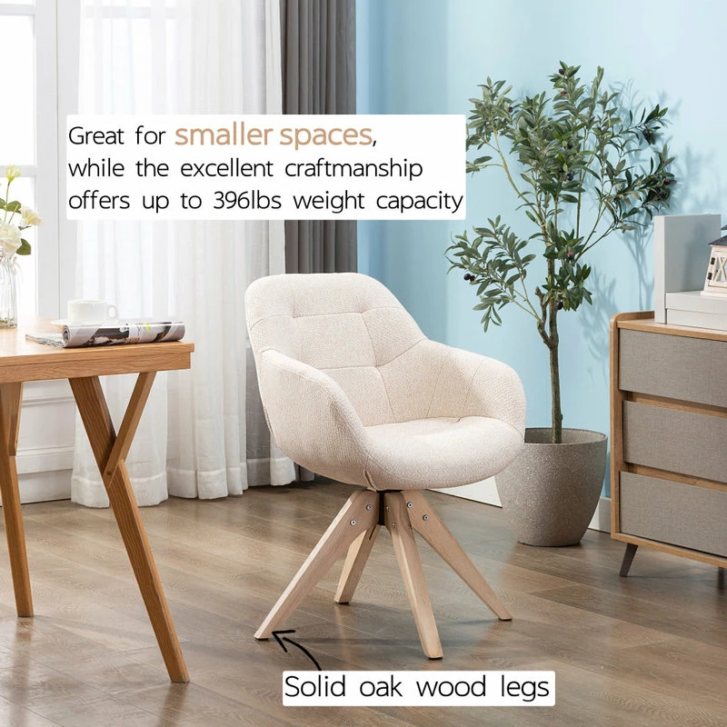 KINWELL Swivel Desk Chair No Wheels Upholstered Dining Chair Armchair, Beige - Image 6