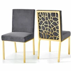 MOD The Weaver Dining Chair, Gray, Velvet, Gold Base Set Of 2
