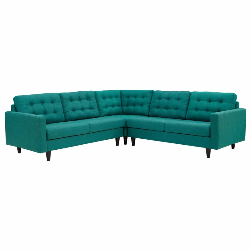 LexMod Empress 3-Piece Upholstered Fabric Sectional Sofa Set, Teal - Image 3
