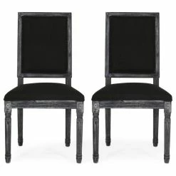 GDFStudio Amy French Country Wood Upholstered Dining Chair, Set Of 2, Black/Gray