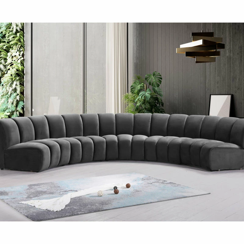 Meridian Furniture Infinity Channel Tufted Velvet Modular Chair, Gray, 5 Piece - Image 2