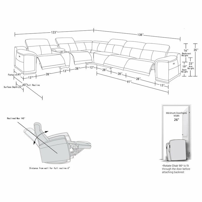 Luxuriant Furniture Frederico Genuine Italian Leather 7-Piece 1 Console 4-Power Reclining Sectional, Light Gray - Image 10