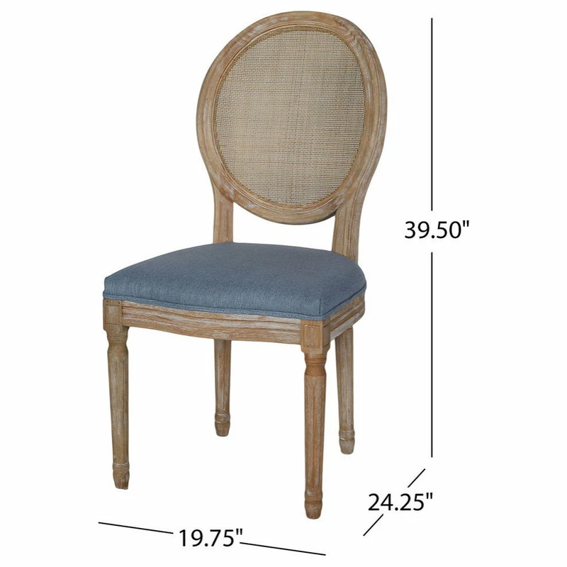 GDFStudio Camilo Wooden Dining Chair With Wicker And Fabric Seating, Set Of 2, Light Blue - Image 3