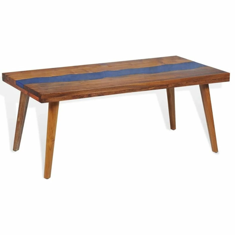 Vida XL International B.V. VidaXL Solid Teak Coffee Table W/ Resin Inlay Living Room Side End Furniture - Image 5