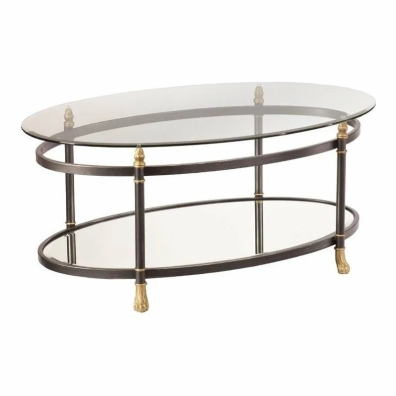 SEI Furniture Allesandro 2 Piece Oval Glass Coffee Table And Round Glass End Table Set In Gold - Image 2