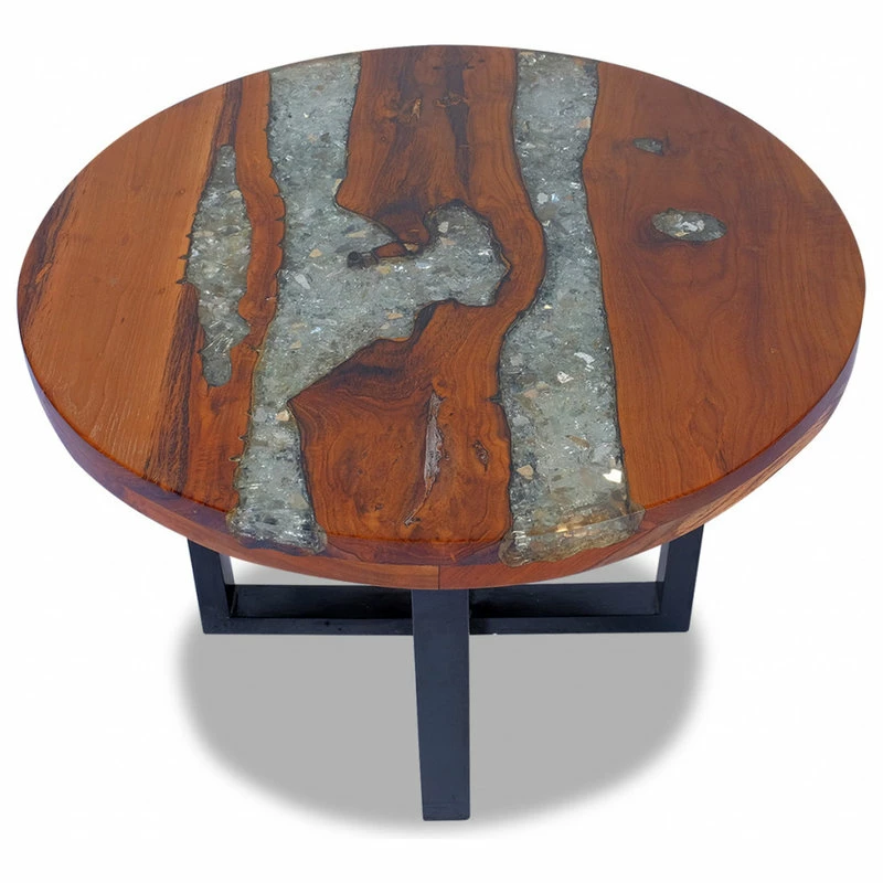 Vida XL International B.V. VidaXL Solid Teak Wood Coffee Table Resin Handmade Paint Finish Side End Couch - Image 2