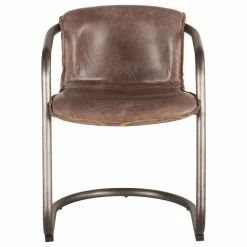 World Interiors Chiavari Distressed Jet Brown Leather Dining Chairs, Set Of 2