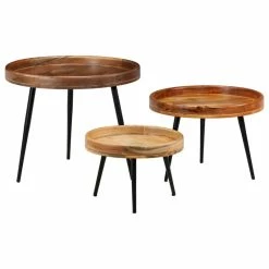 Vida XL International B.V. VidaXL 3 Piece Solid Mango Wood Table Set Steel Coffee Table Living Room Table