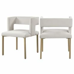 MOD The Verve Dining Chair, Cream And Brushed Gold, Velvet And Iron, Set Of 2