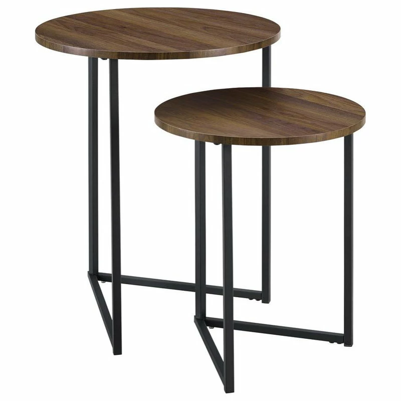 Walker Edison 2-Piece V-Leg Nesting Side Tables - Dark Walnut/Black - Image 3