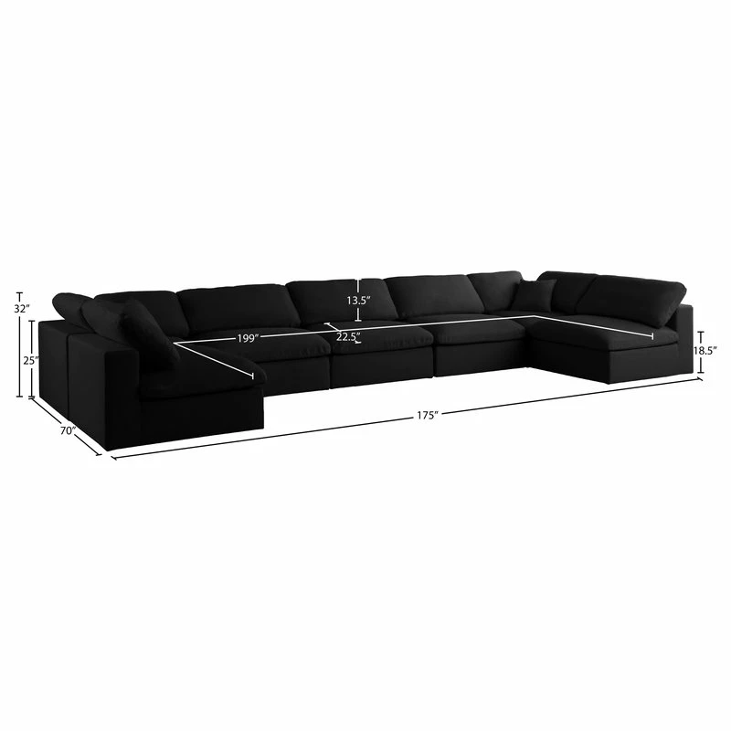 Meridian Furniture Down Modular 4-Seat Sectional, Black, Seating For 7, Armless - Image 9