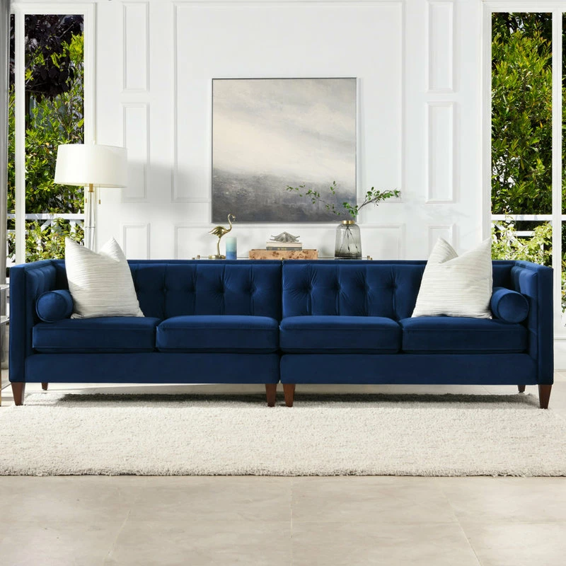 Jennifer Taylor Home Jack 118" Modern Tuxedo Tufted Long Modular Sofa, Navy Blue Velvet - Image 2