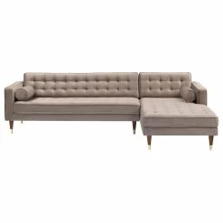 Armen Living Taupe Velvet Mid Century Modern Right Sectional Sofa LCSMSETAU