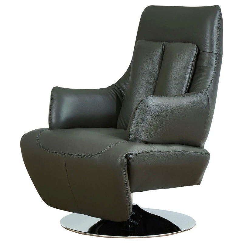 World Source Design LLC Vegas Modern Top Grain Leather Ergonomic 2-Motor Powered Recliner, Gray/Silver