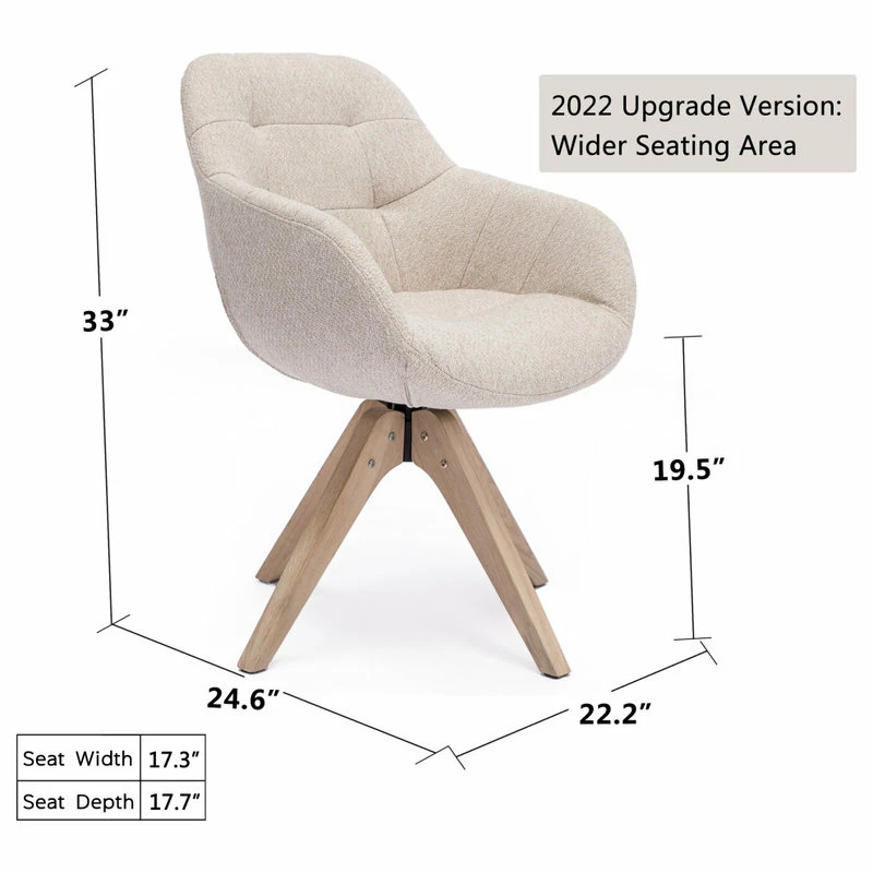 KINWELL Swivel Desk Chair No Wheels Upholstered Dining Chair Armchair, Beige - Image 9