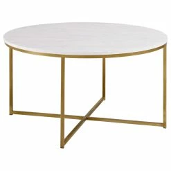 Delacora WE-BDF36ALCTM Chloe 36" Diameter Faux Marble Top Coffee - Marble With