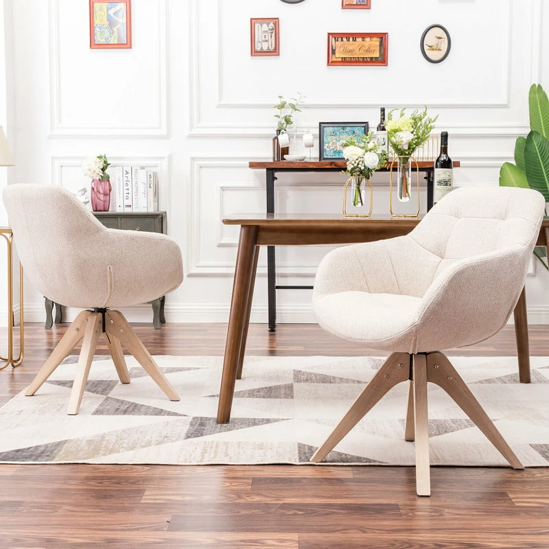 KINWELL Swivel Desk Chair No Wheels Upholstered Dining Chair Armchair, Beige - Image 10