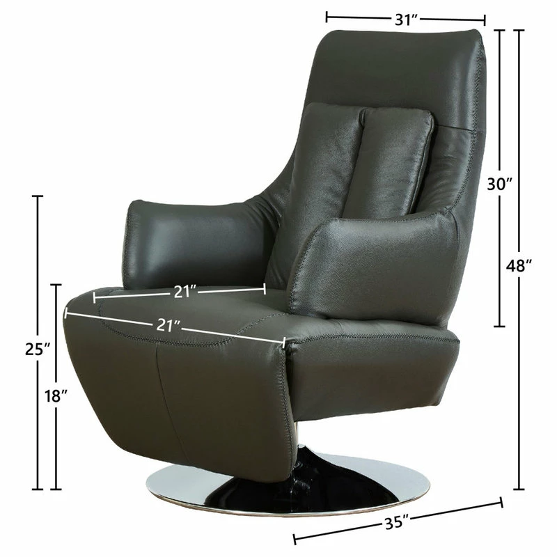 World Source Design LLC Vegas Modern Top Grain Leather Ergonomic 2-Motor Powered Recliner, Gray/Silver - Image 2