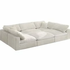Meridian Furniture Cozy Cloud-Like Comfort Modular 5-Seater Sectional And Ottoman, Cream