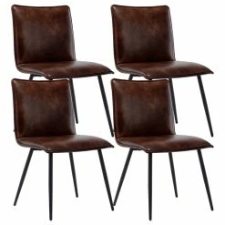 Duhome Elegant Lifestyle Set Of 4 Minimalist Faux Leather Side Chairs For Dining Room, Dark Brown