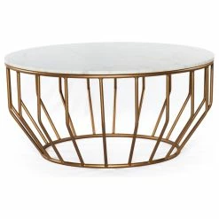 Mod-Arte Gold Leaf Round Coffee Table, Marble White