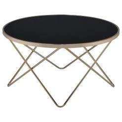 Acme Furniture Acme Valora Coffee Table, Black Glass And Champagne