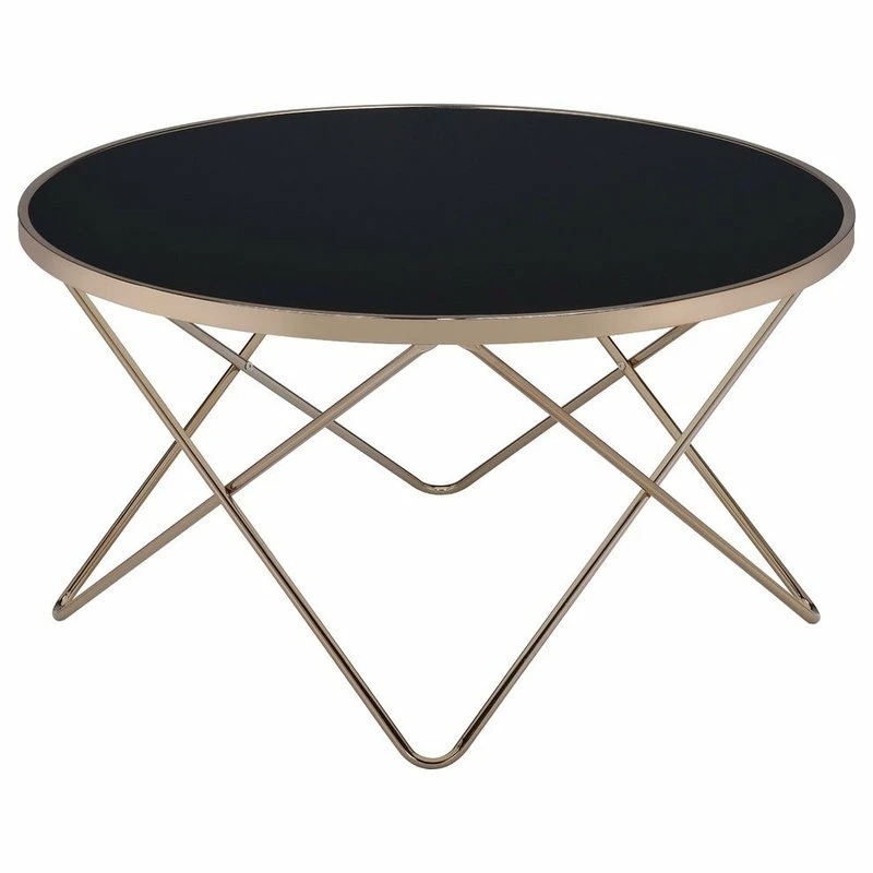 Acme Furniture Acme Valora Coffee Table, Black Glass And Champagne
