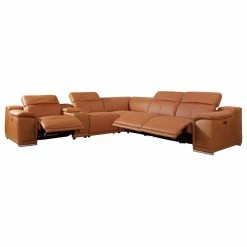 Luxuriant Furniture Frederico Genuine Italian Leather 6-Piece 1 Console 3-Power Reclining Sectional, Camel