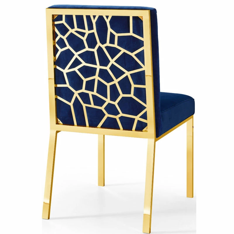 MOD The Weaver Dining Chair, Navy, Velvet, Gold Base Set Of 2 - Image 2