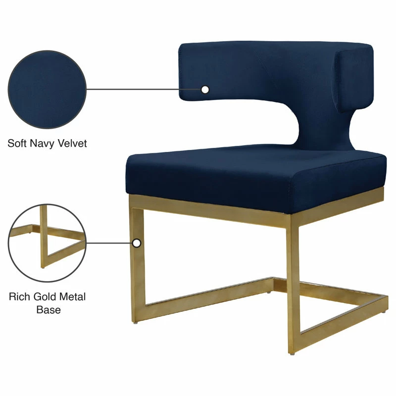 MOD The Eve Dining Chair, Navy And Gold, Velvet And Metal - Image 7