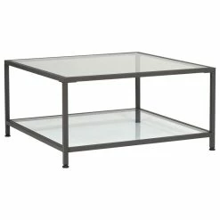 Studio Designs Home Camber 30" Modern Metal And Glass Square Coffee Table In Pewter, Clear