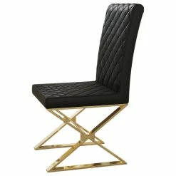 HOMARY Upholstered Black PU Leather Dining Chair Set Of 2 Stainless Steel Leg Gold