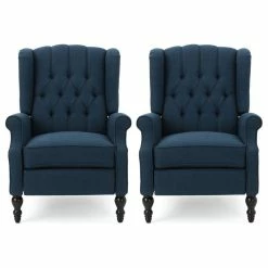 GDFStudio Xanthe Tufted Fabric Recliner, Set Of 2, Navy Blue And Dark Brown