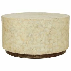 East At Main's Rowden Off-White Wood And Capiz Round Coffee Table