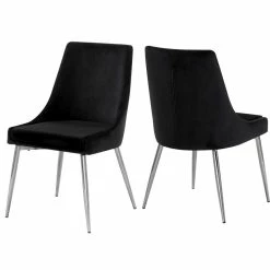 MOD The Draper Dining Chair, Black, Velvet, Chrome Base, Set Of 2