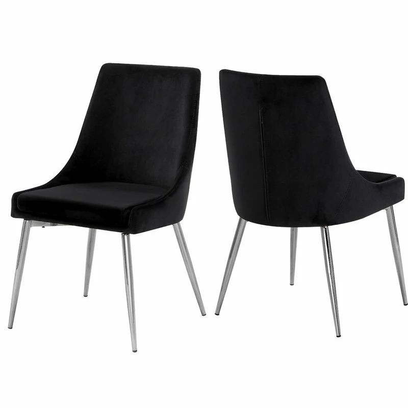 MOD The Draper Dining Chair, Black, Velvet, Chrome Base, Set Of 2
