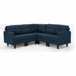 GDFStudio GDF Studio 5-Piece Niya Mid Century Modern Fabric Sectional Sofa, Navy Blue