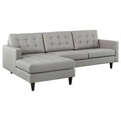 LexMod Empress Left-Facing Upholstered Fabric Sectional Sofa, Light Gray